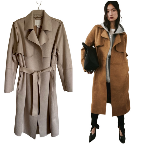 H&M Jackets & Blazers - H&M Classic Tan Faux Suede Trench Coat Tie Waist Women's Size Medium